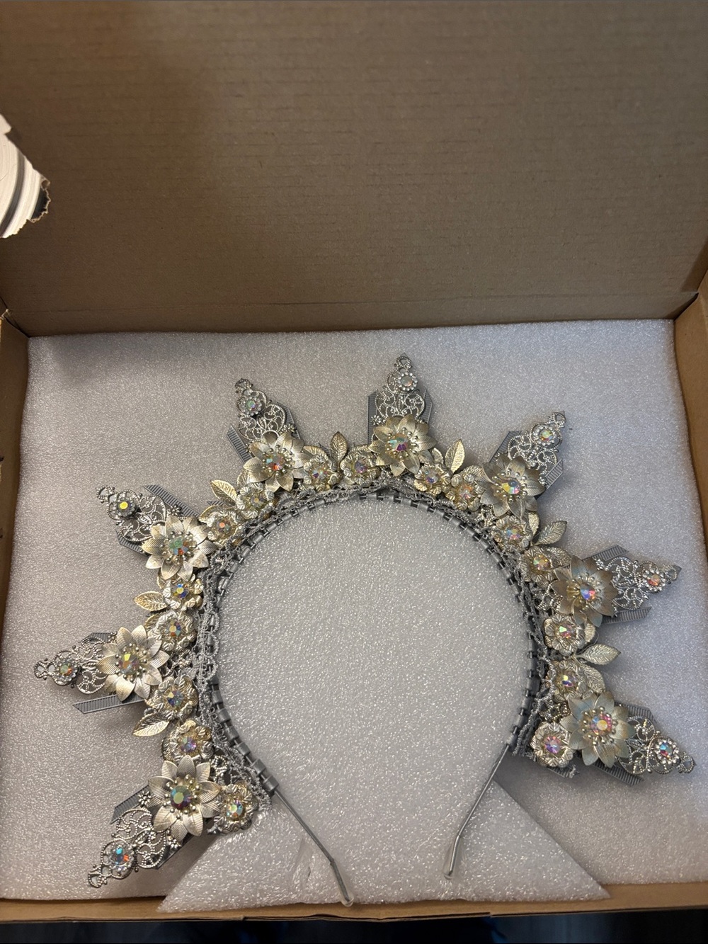 Silver Crystal Floral Halo Headband